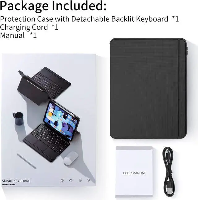 Alt view image 7 of 7 - Keyboard Case For iPad Pro 11 inch 4th 3rd 2nd 1st Gen 2022 2021 2020 2018, iPad Air 5 Air 4 10.9 2022 2020 Magnetic Backshell with Pencil Holder, Backlit Keyboard with Stand, Trackpad,Auto Wake/Sleep