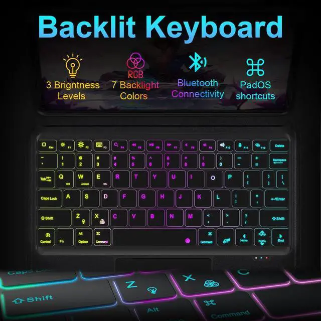 Alt view image 3 of 7 - Wireless Keyboard Case with Touchpad for iPad Pro 12.9 inch 6th Generation 2022 / iPad Pro 12.9 inch 5th Gen 2021 / 4th Gen 2020 / 3rd Gen 2018, 7 Colors Backlit, Pencil Holder