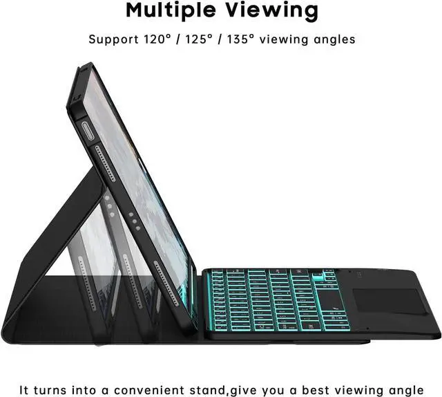 Alt view image 6 of 7 - 7 Color Backlit Touch Case with Keyboard for iPad 10th Generation 10.9 inch 2022 Multi-Touch Trackpad - Detachable Wireless Tablet Keyboard Cover with Pencil Holder