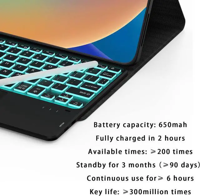 Alt view image 4 of 7 - 7 Color Backlit Touch Case with Keyboard for iPad 10th Generation 10.9 inch 2022 Multi-Touch Trackpad - Detachable Wireless Tablet Keyboard Cover with Pencil Holder