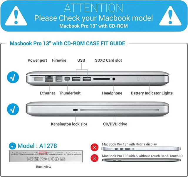 Alt view image 2 of 6 - Compatible with MacBook Pro 13 Inch case A1278 Release 2012-2008, Plastic Hard Shell Case with Keyboard Cover for Apple Old Version Mac Pro 13 with CD-ROM Turquoise