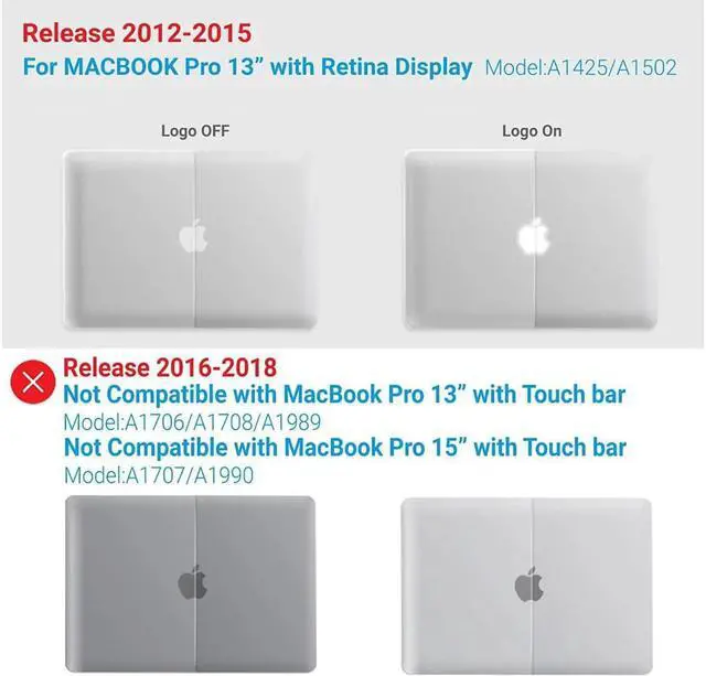 Alt view image 3 of 7 - Compatible with MacBook Pro 13 Inch Case 2015 2014 2013 end 2012 Model A1502 A1425, Hard Shell Case with Keyboard Cover for Old Version Apple Mac Pro Retina 13 Matte Transparent