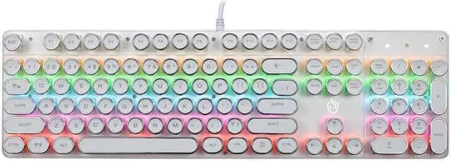 Alt view image 2 of 7 - Mechanical Gaming Keyboard Geeklin Typewriter Rainbow RGB Backlit Keyboard 104 Retro Round Keycaps Wired Mechanical Keyboard with Blue Switch for Desktop Computer PC White