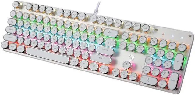 Main image of Mechanical Gaming Keyboard Geeklin Typewriter Rainbow RGB Backlit Keyboard 104 Retro Round Keycaps Wired Mechanical Keyboard with Blue Switch for Desktop Computer PC White