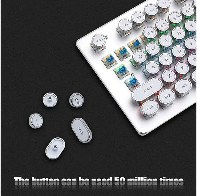 Alt view image 5 of 7 - Mechanical Gaming Keyboard Geeklin Typewriter Rainbow RGB Backlit Keyboard 104 Retro Round Keycaps Wired Mechanical Keyboard with Blue Switch for Desktop Computer PC White