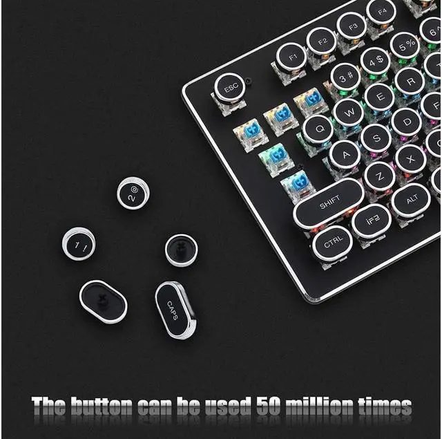 Alt view image 5 of 7 - USB LED Backlit Retro Typewriter Mechanical Keyboard -Blue Switch - Round Keycaps -104 Keys Vintage Inspired Steampunk Gaming Keyboard Mechanical Gaming Keyboard for PC/Mac/Gamer Black