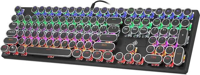 Main image of Mechanical Gaming Keyboard Geeklin Typewriter Rainbow RGB Backlit Keyboard 108 Retro Round Keycaps Wired Mechanical Keyboard with Blue Switch for Desktop Computer PC
