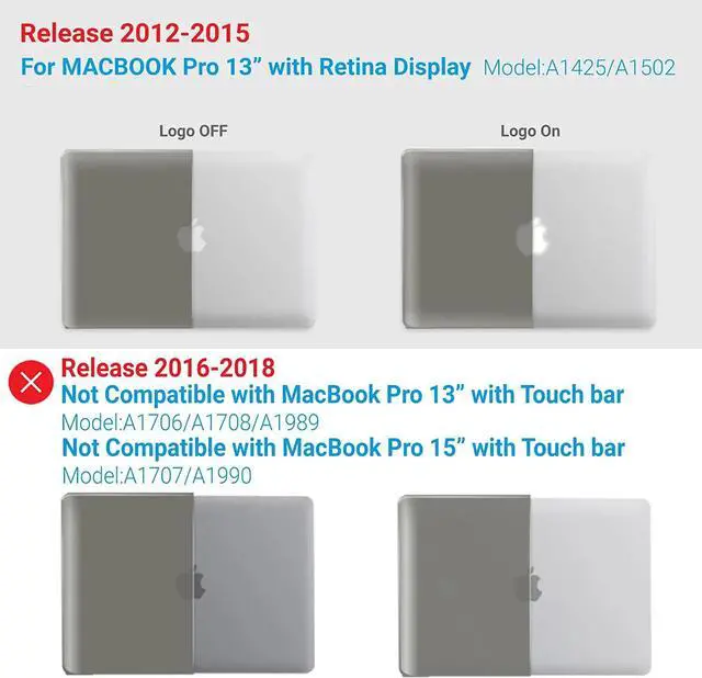 Alt view image 3 of 7 - Compatible with MacBook Pro 13 Inch Case 2015 2014 2013 end 2012 Model A1502 A1425, Hard Shell Case with Keyboard Cover for Old Version Apple Mac Pro Retina 13 Matte Transparent Gray