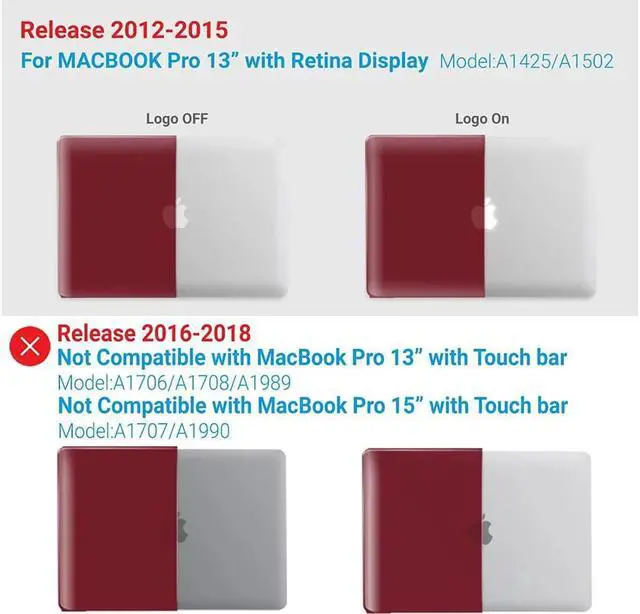 Alt view image 4 of 7 - Compatible with MacBook Pro 13 Inch Case 2015 2014 2013 end 2012 Model A1502 A1425, Hard Shell Case with Keyboard Cover for Old Version Apple Mac Pro Retina 13 Wine Red
