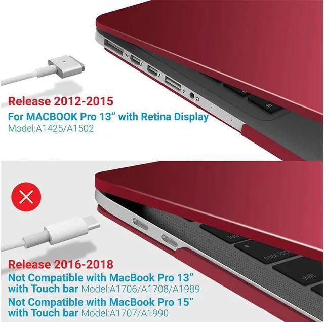 Alt view image 3 of 7 - Compatible with MacBook Pro 13 Inch Case 2015 2014 2013 end 2012 Model A1502 A1425, Hard Shell Case with Keyboard Cover for Old Version Apple Mac Pro Retina 13 Wine Red