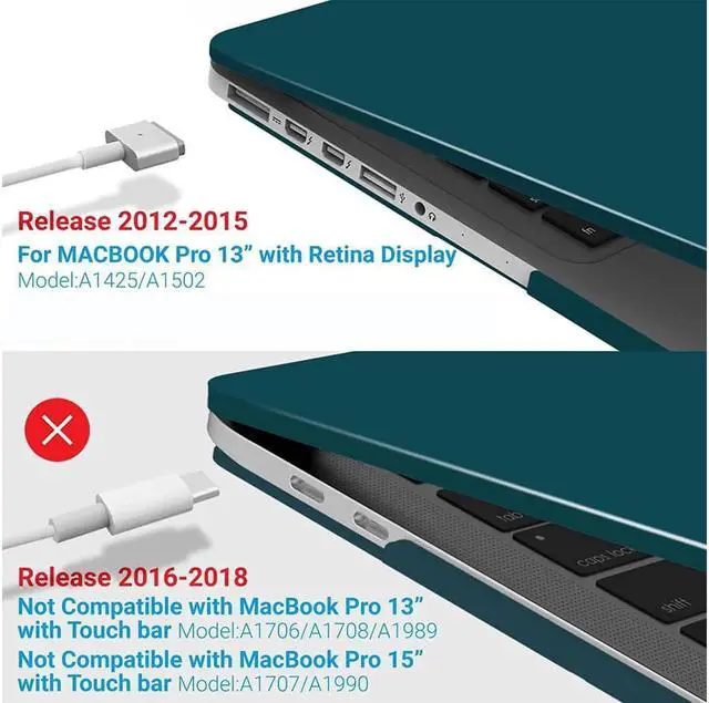 Alt view image 4 of 7 - Compatible with MacBook Pro 13 Inch Case 2015 2014 2013 end 2012 Model A1502 A1425, Hard Shell Case with Keyboard Cover for Old Version Apple Mac Pro Retina 13 Matte Transparent Dark Green