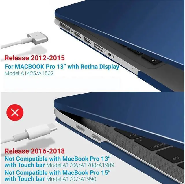 Alt view image 4 of 7 - Compatible with MacBook Pro 13 Inch Case 2015 2014 2013 end 2012 Model A1502 A1425, Hard Shell Case with Keyboard Cover for Old Version Apple Mac Pro Retina 13 Matte Transparent Navy Blue