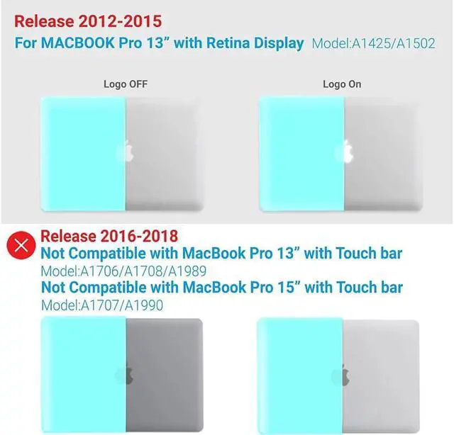 Alt view image 3 of 7 - Compatible with MacBook Pro 13 Inch Case 2015 2014 2013 end 2012 Model A1502 A1425, Hard Shell Case with Keyboard Cover for Old Version Apple Mac Pro Retina 13 Matte Transparent Turquoise