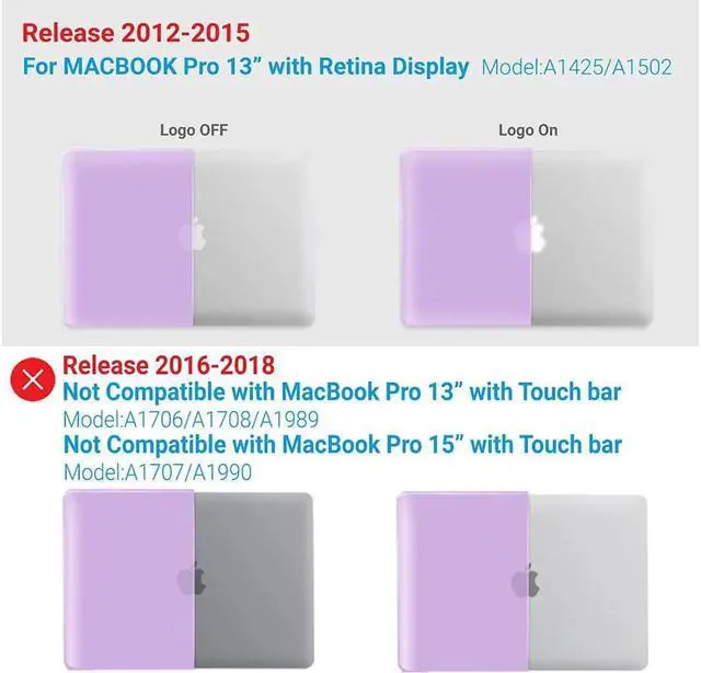 Alt view image 3 of 7 - Compatible with MacBook Pro 13 Inch Case 2015 2014 2013 end 2012 Model A1502 A1425, Hard Shell Case with Keyboard Cover for Old Version Apple Mac Pro Retina 13 Matte Transparent Purple