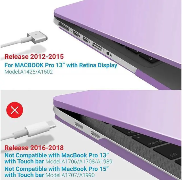 Alt view image 4 of 7 - Compatible with MacBook Pro 13 Inch Case 2015 2014 2013 end 2012 Model A1502 A1425, Hard Shell Case with Keyboard Cover for Old Version Apple Mac Pro Retina 13 Matte Transparent Purple
