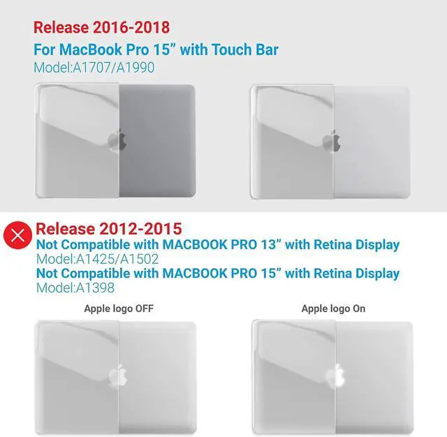 Alt view image 2 of 7 - Compatible with MacBook Pro 15 Inch Case 2019 2018 2017 2016 A1990 A1707, Hard Shell Case with Keyboard Cover & Type C Adapter for Mac Pro 15 Touch Bar Crystal Clear