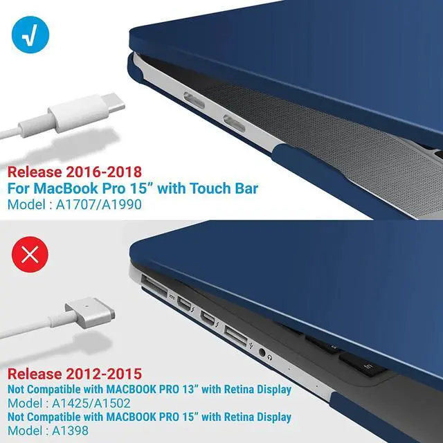 Alt view image 4 of 7 - Compatible with MacBook Pro 15 Inch Case 2019 2018 2017 2016 A1990 A1707, Hard Shell Case with Keyboard Cover & Type C Adapter for Mac Pro 15 Touch Bar Navy Blue