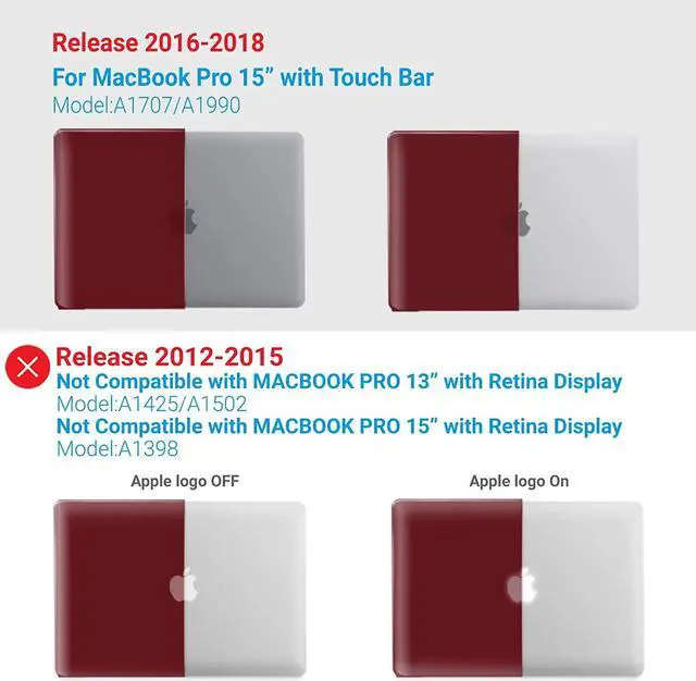 Alt view image 3 of 7 - Compatible with MacBook Pro 15 Inch Case 2019 2018 2017 2016 A1990 A1707, Hard Shell Case with Keyboard Cover & Type C Adapter for Mac Pro 15 Touch Bar Wine Red