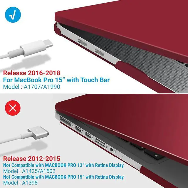 Alt view image 4 of 7 - Compatible with MacBook Pro 15 Inch Case 2019 2018 2017 2016 A1990 A1707, Hard Shell Case with Keyboard Cover & Type C Adapter for Mac Pro 15 Touch Bar Wine Red