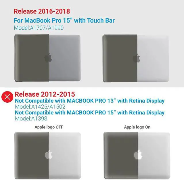 Alt view image 3 of 7 - Compatible with MacBook Pro 15 Inch Case 2019 2018 2017 2016 A1990 A1707, Hard Shell Case with Keyboard Cover & Type C Adapter for Mac Pro 15 Touch Bar Gray
