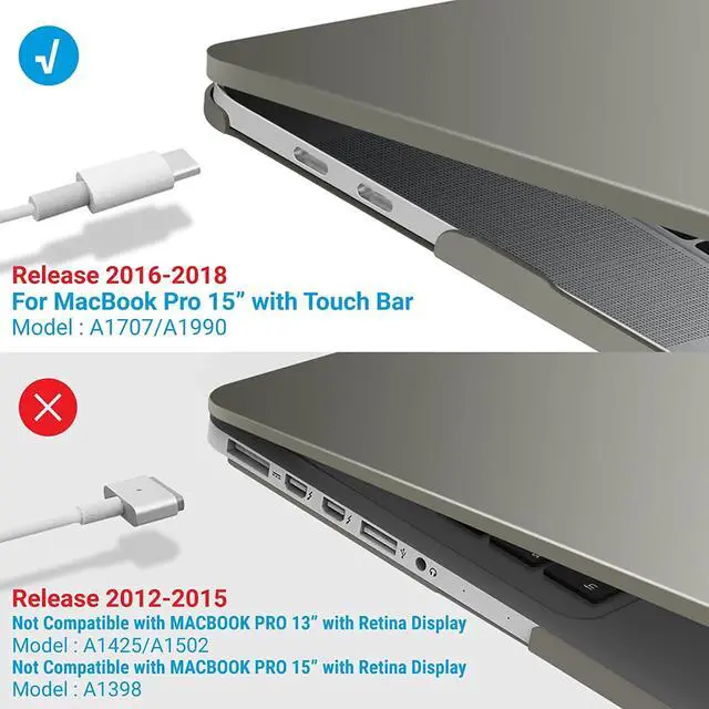 Alt view image 4 of 7 - Compatible with MacBook Pro 15 Inch Case 2019 2018 2017 2016 A1990 A1707, Hard Shell Case with Keyboard Cover & Type C Adapter for Mac Pro 15 Touch Bar Gray