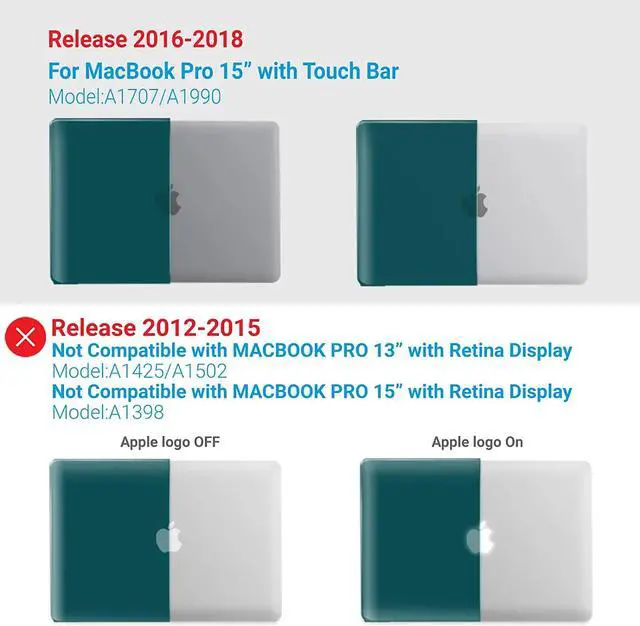 Alt view image 3 of 7 - Compatible with MacBook Pro 15 Inch Case 2019 2018 2017 2016 A1990 A1707, Hard Shell Case with Keyboard Cover & Type C Adapter for Mac Pro 15 Touch Bar Dark Green