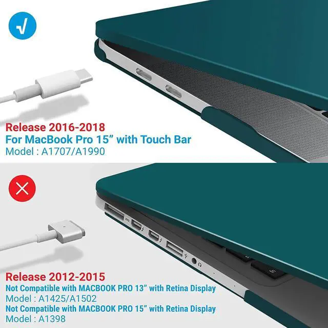 Alt view image 4 of 7 - Compatible with MacBook Pro 15 Inch Case 2019 2018 2017 2016 A1990 A1707, Hard Shell Case with Keyboard Cover & Type C Adapter for Mac Pro 15 Touch Bar Dark Green