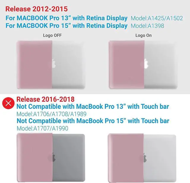 Alt view image 3 of 7 - Protective Hard Case for MacBook Pro 15 inch with Retina Display Model A1398 Shell Cover with Keyboard Skin For Apple MacBook Pro 15.4", 2012-2015 Release Rose Gold
