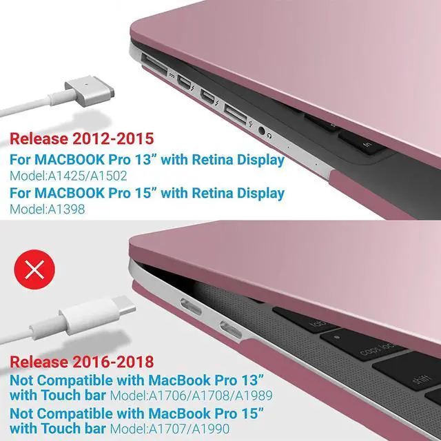 Alt view image 4 of 7 - Protective Hard Case for MacBook Pro 15 inch with Retina Display Model A1398 Shell Cover with Keyboard Skin For Apple MacBook Pro 15.4", 2012-2015 Release Rose Gold