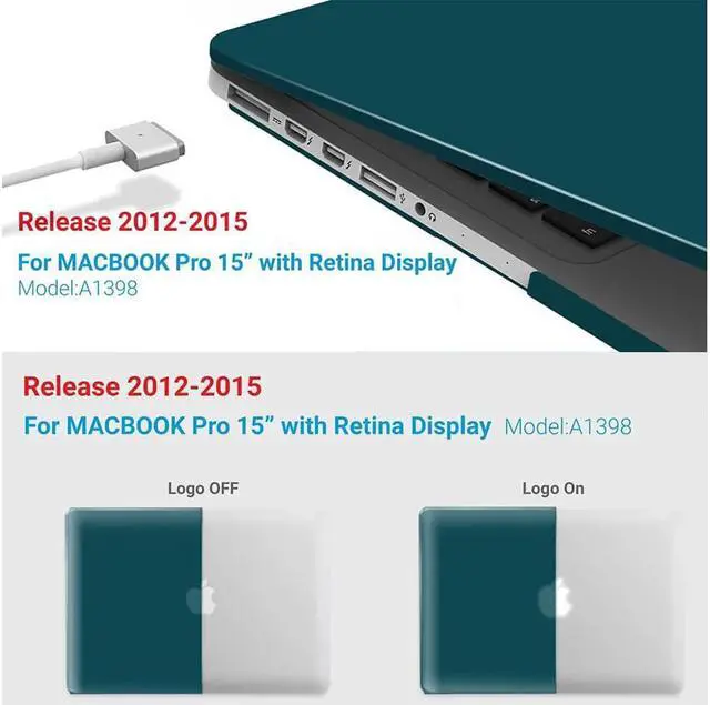 Alt view image 3 of 7 - Protective Hard Case for MacBook Pro 15 inch with Retina Display Model A1398 Shell Cover with Keyboard Skin For Apple MacBook Pro 15.4", 2012-2015 Release Dark Green