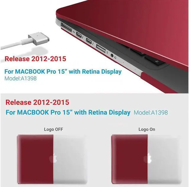 Alt view image 3 of 7 - Protective Hard Case for MacBook Pro 15 inch with Retina Display Model A1398 Shell Cover with Keyboard Skin For Apple MacBook Pro 15.4", 2012-2015 Release Wine Red