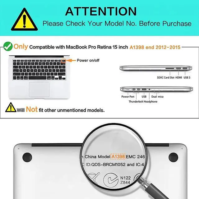 Alt view image 2 of 7 - Protective Hard Case for MacBook Pro 15 inch with Retina Display Model A1398 Shell Cover with Keyboard Skin For Apple MacBook Pro 15.4", 2012-2015 Release Crystal Clear