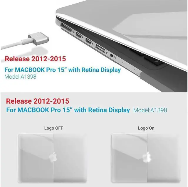 Alt view image 3 of 7 - Protective Hard Case for MacBook Pro 15 inch with Retina Display Model A1398 Shell Cover with Keyboard Skin For Apple MacBook Pro 15.4", 2012-2015 Release Crystal Clear