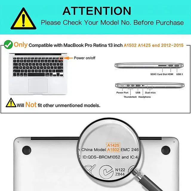 Alt view image 2 of 7 - Compatible with MacBook Pro 13 Inch Retina Case Model A1502 A1425 (Older Version Release 2015 - end 2012), Plastic Hard Shell Case with Keyboard Cover Matte Transparent