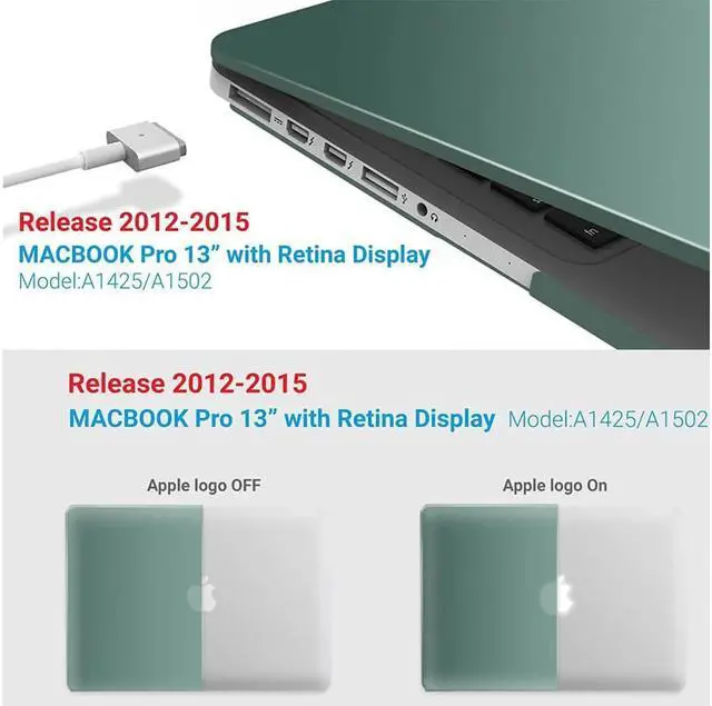 Alt view image 3 of 7 - Compatible with MacBook Pro 13 Inch Retina Case Model A1502 A1425 (Older Version Release 2015 - end 2012), Plastic Hard Shell Case with Keyboard Cover Green
