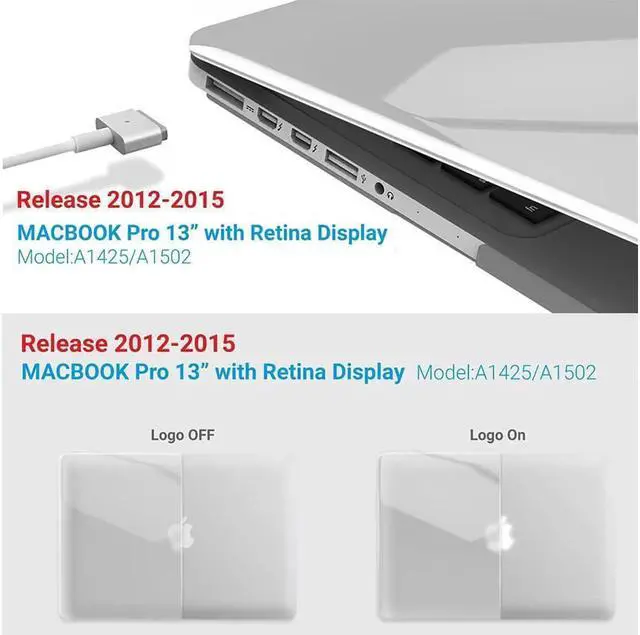 Alt view image 3 of 7 - Compatible with MacBook Pro 13 Inch Retina Case Model A1502 A1425 (Older Version Release 2015 - end 2012), Plastic Hard Shell Case with Keyboard Cover Crystal Clear