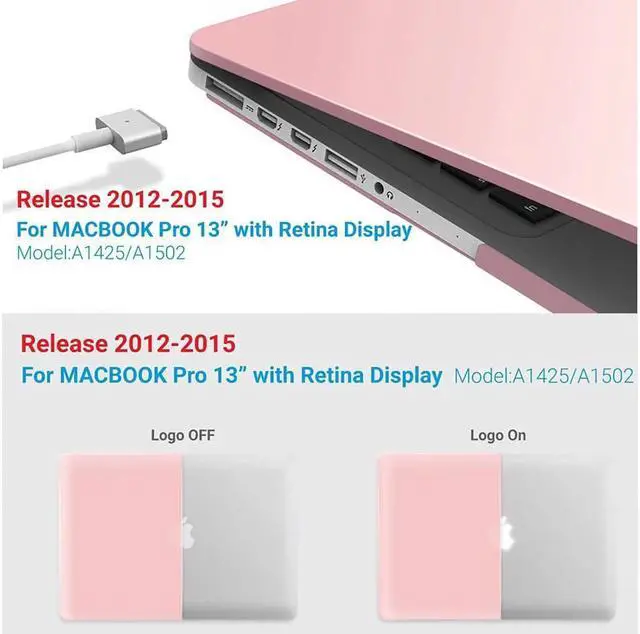 Alt view image 3 of 7 - Compatible with MacBook Pro 13 Inch Retina Case Model A1502 A1425 (Older Version Release 2015 - end 2012), Plastic Hard Shell Case with Keyboard Cover Pink