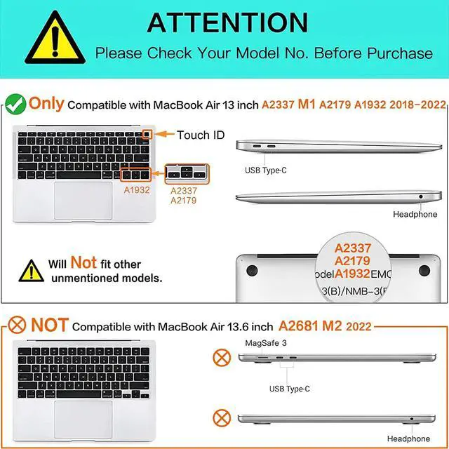 Alt view image 2 of 7 - Compatible with MacBook Air 13 inch Case 2022, 2021-2018 Release A2337 M1 A2179 A1932 with Retina Display Touch ID, Plastic Hard Shell with Keyboard Cover