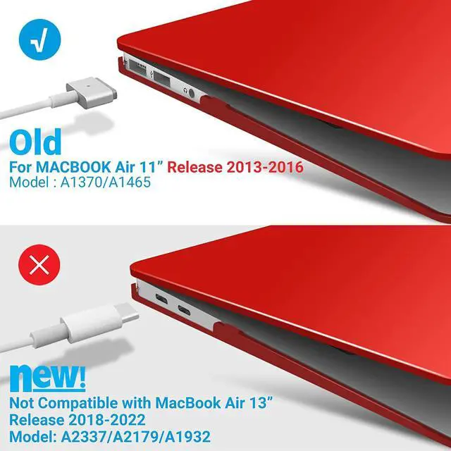Alt view image 4 of 7 - Compatible with MacBook Air 11 Inch Case Model A1370 A1465, Soft Touch Plastic Hard Shell Cover with Keyboard Cover for Apple Mac Air 11" Red
