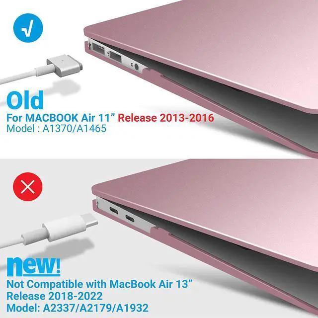 Alt view image 4 of 7 - Compatible with MacBook Air 11 Inch Case Model A1370 A1465, Soft Touch Plastic Hard Shell Cover with Keyboard Cover for Apple Mac Air 11" Rose Gold