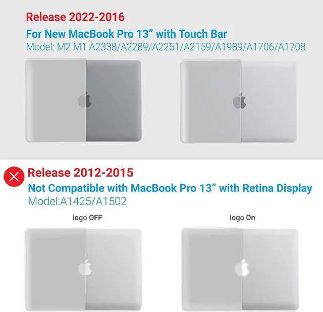 Alt view image 4 of 7 - Compatible with MacBook Pro 13 inch Case M2 2022, 2021, 2020-2016 A2338 M1 A2251 A2289 A2159 A1989 A1708 A1706, Plastic Hard Case with Keyboard Cover Skin Matte Transparent