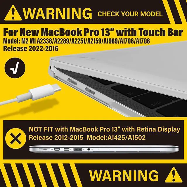Alt view image 3 of 7 - Compatible with MacBook Pro 13 inch Case M2 2022, 2021, 2020-2016 A2338 M1 A2251 A2289 A2159 A1989 A1708 A1706, Plastic Hard Case with Keyboard Cover Skin Matte Transparent