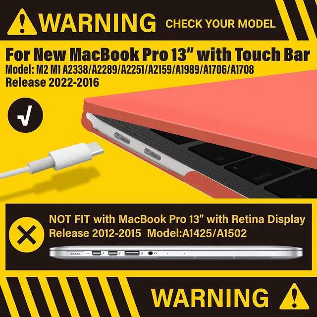 Alt view image 3 of 7 - Compatible with MacBook Pro 13 inch Case M2 2022, 2021, 2020-2016 A2338 M1 A2251 A2289 A2159 A1989 A1708 A1706, Plastic Hard Case with Keyboard Cover Skin Orange