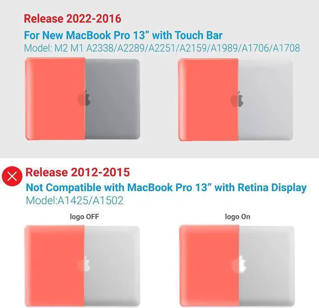 Alt view image 4 of 7 - Compatible with MacBook Pro 13 inch Case M2 2022, 2021, 2020-2016 A2338 M1 A2251 A2289 A2159 A1989 A1708 A1706, Plastic Hard Case with Keyboard Cover Skin Orange