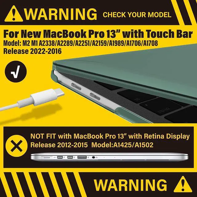 Alt view image 3 of 7 - Compatible with MacBook Pro 13 inch Case M2 2022, 2021, 2020-2016 A2338 M1 A2251 A2289 A2159 A1989 A1708 A1706, Plastic Hard Case with Keyboard Cover Skin Green