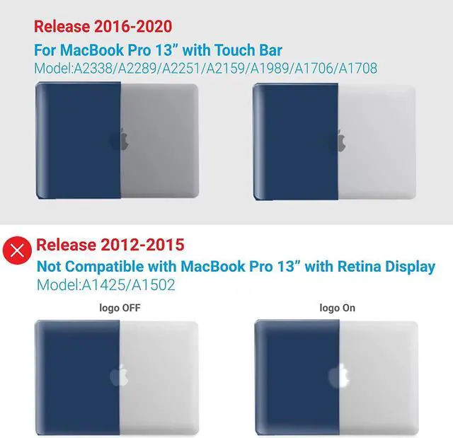 Alt view image 4 of 7 - Compatible with MacBook Pro 13 inch Case M2 2022, 2021, 2020-2016 A2338 M1 A2251 A2289 A2159 A1989 A1708 A1706, Plastic Hard Case with Keyboard Cover Skin Navy Blue