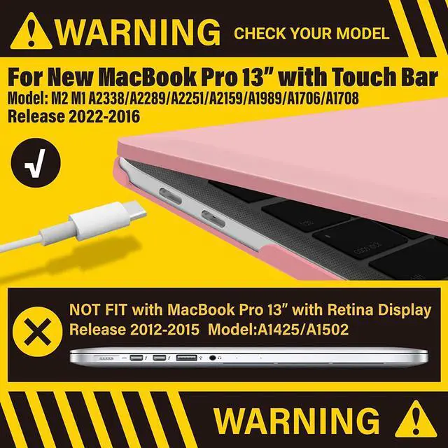 Alt view image 3 of 7 - Compatible with MacBook Pro 13 inch Case M2 2022, 2021, 2020-2016 A2338 M1 A2251 A2289 A2159 A1989 A1708 A1706, Plastic Hard Case with Keyboard Cover Skin Pink