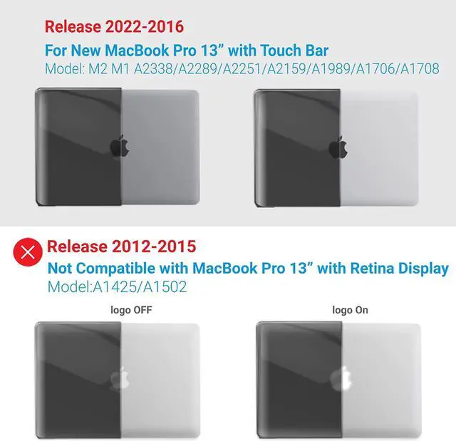 Alt view image 4 of 7 - Compatible with MacBook Pro 13 inch Case M2 2022, 2021, 2020-2016 A2338 M1 A2251 A2289 A2159 A1989 A1708 A1706, Plastic Hard Case with Keyboard Cover Skin Crystal Black