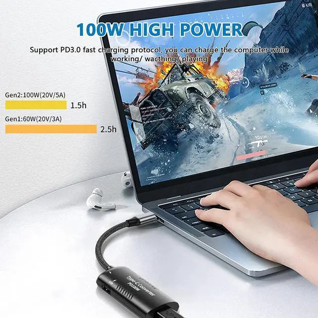 Alt view image 3 of 7 - USB C To Slim Tip Cable Adapter - Type C Female to DC Adapter - Type C Multifunction Adapter Cable 100W to Square Laptop Charging Cable Adapter with Slim Tip