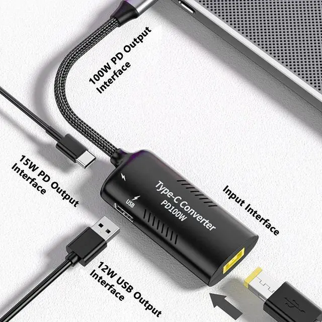 Alt view image 5 of 7 - USB C To Slim Tip Cable Adapter - Type C Female to DC Adapter - Type C Multifunction Adapter Cable 100W to Square Laptop Charging Cable Adapter with Slim Tip